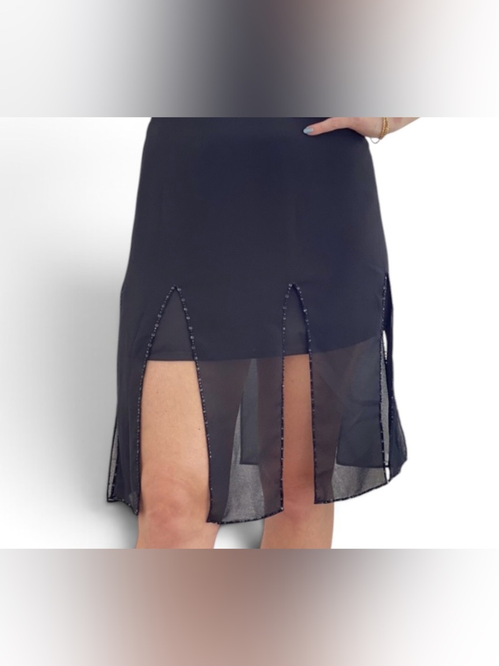 Cache Black Women's Beaded Studded Car Wash Paneled Midi Skirt Sz 6